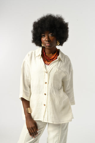 KADIN %100 KETEN TRUVAKAR KOLLU DÜZ RENK TEK CEPLİ GÖMLEK