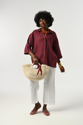 KADIN %100 KETEN TRUVAKAR KOLLU DÜZ RENK TEK CEPLİ GÖMLEK