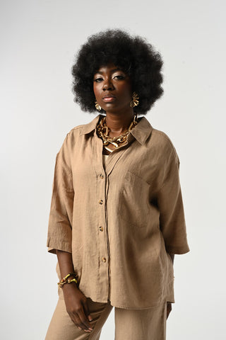 KADIN %100 KETEN TRUVAKAR KOLLU DÜZ RENK TEK CEPLİ GÖMLEK