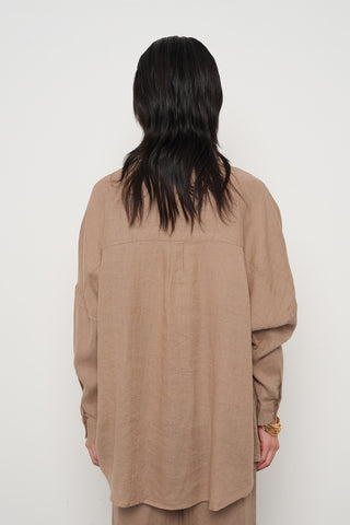 KADIN %100 KETEN YARASA KOL DÜZ OVERSİZE GÖMLEK