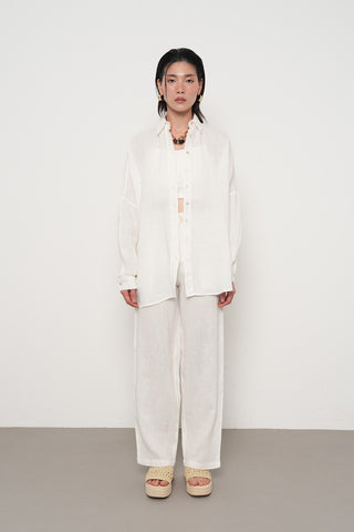 KADIN %100 KETEN YARASA KOL DÜZ OVERSİZE GÖMLEK