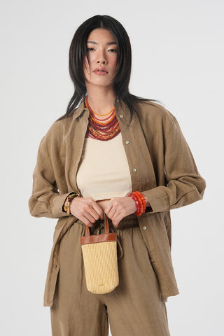 KADIN %100 KETEN YANLARI DÜĞME DETAYLI GÖMLEK