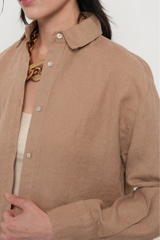 KADIN %100 KETEN YANLARI DÜĞME DETAYLI GÖMLEK