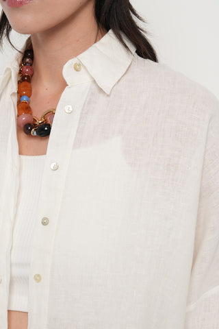 KADIN %100 KETEN YARASA KOL DÜZ OVERSİZE GÖMLEK