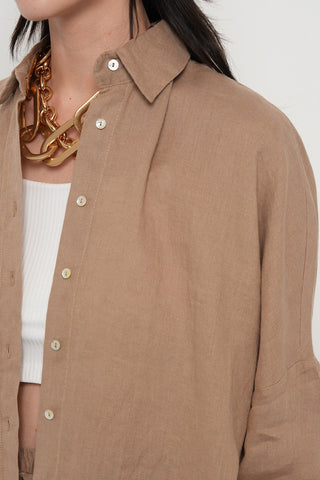 KADIN %100 KETEN YARASA KOL DÜZ OVERSİZE GÖMLEK