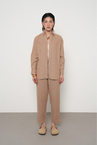 KADIN %100 KETEN YANLARI DÜĞME DETAYLI GÖMLEK