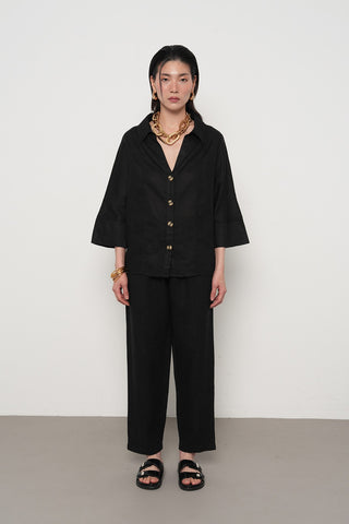 KADIN %100 KETEN V YAKA DÜZ RENK GÖMLEK