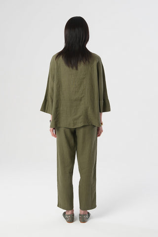 KADIN %100 KETEN V YAKA DÜZ RENK GÖMLEK