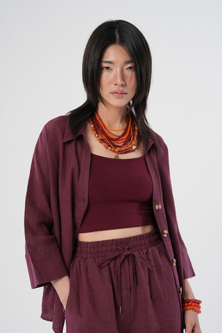 KADIN %100 KETEN V YAKA DÜZ RENK GÖMLEK