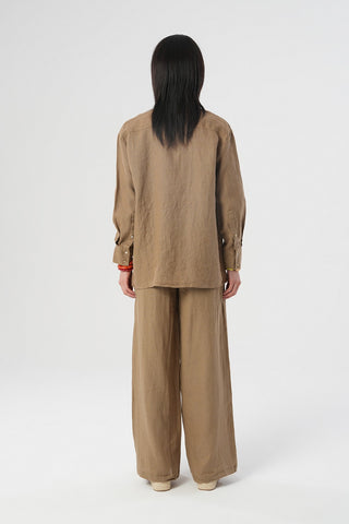 KADIN %100 KETEN YANLARI DÜĞME DETAYLI GÖMLEK