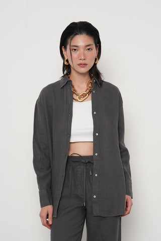 KADIN %100 KETEN YANLARI DÜĞME DETAYLI GÖMLEK