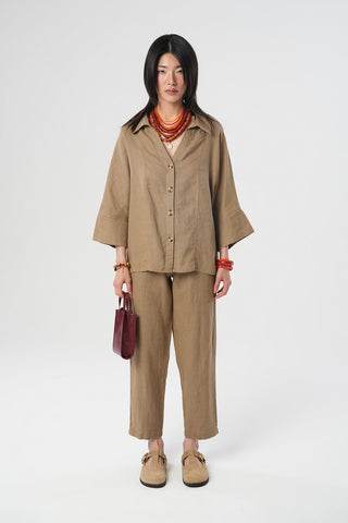 KADIN %100 KETEN V YAKA DÜZ RENK GÖMLEK