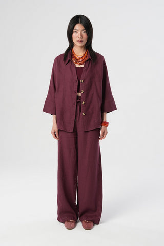 KADIN %100 KETEN V YAKA DÜZ RENK GÖMLEK