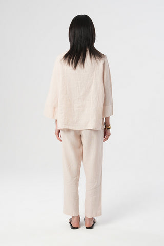 KADIN %100 KETEN V YAKA DÜZ RENK GÖMLEK