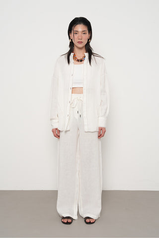 KADIN %100 KETEN HAKİM YAKA İP DETAYLI GÖMLEK