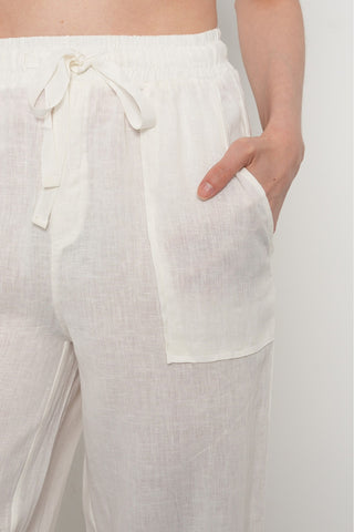 KADIN %100 KETEN CEP DETAYLI BOL PAÇA PANTOLON