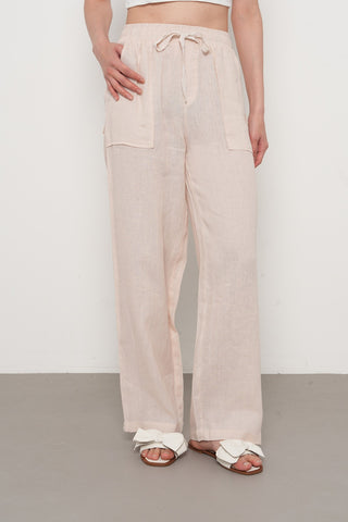 KADIN %100 KETEN CEP DETAYLI BOL PAÇA PANTOLON