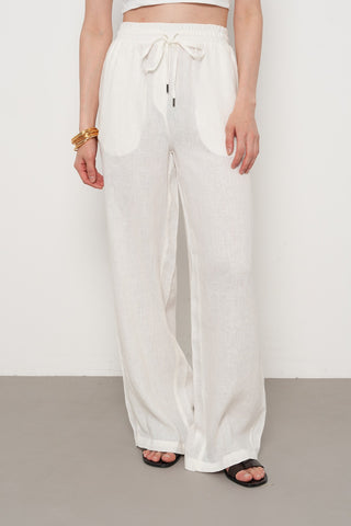 KADIN %100 KETEN BOL PAÇA DÜZ RENK PANTOLON