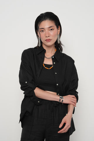 KADIN %100 KETEN KOLLARI DÜĞME DETAYLI GÖMLEK