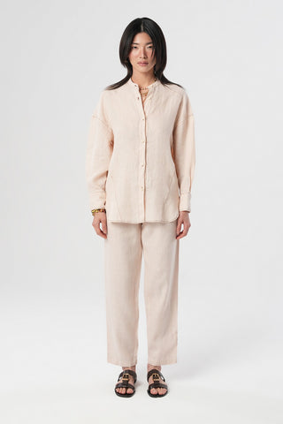 KADIN %100 KETEN HAKİM YAKA İP DETAYLI GÖMLEK