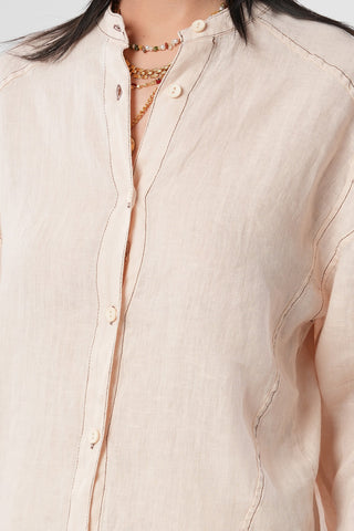 KADIN %100 KETEN HAKİM YAKA İP DETAYLI GÖMLEK