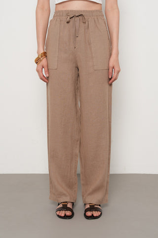 KADIN %100 KETEN CEP DETAYLI BOL PAÇA PANTOLON