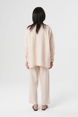 KADIN %100 KETEN HAKİM YAKA İP DETAYLI GÖMLEK