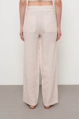 KADIN %100 KETEN CEP DETAYLI BOL PAÇA PANTOLON