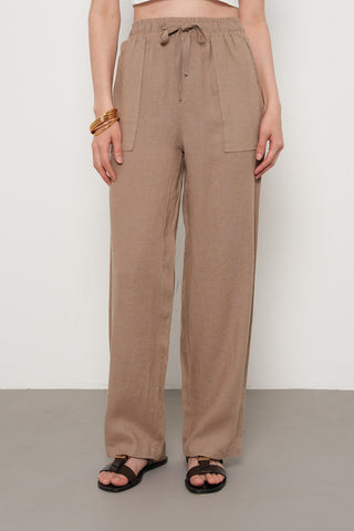 KADIN %100 KETEN CEP DETAYLI BOL PAÇA PANTOLON