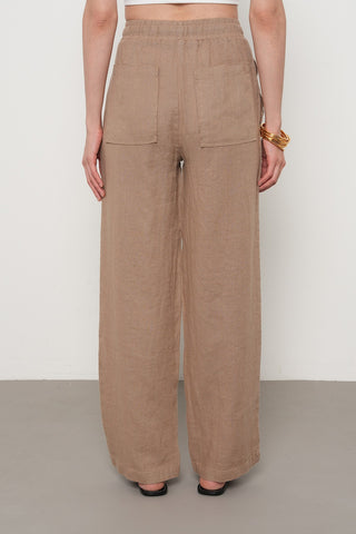 KADIN %100 KETEN CEP DETAYLI BOL PAÇA PANTOLON