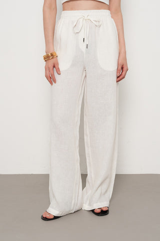 KADIN %100 KETEN BOL PAÇA DÜZ RENK PANTOLON