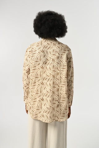 KADIN %100 KETEN DESENLİ OVERSİZE KESİM GÖMLEK