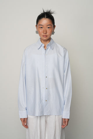 KADIN MAVİ ÇİZGİLİ DÜĞME DETAYLI GÖMLEK