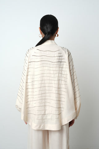 Kadın Arkası Ve Kolları Yatay Taş İşlemeli Oversize Kesim Kimono