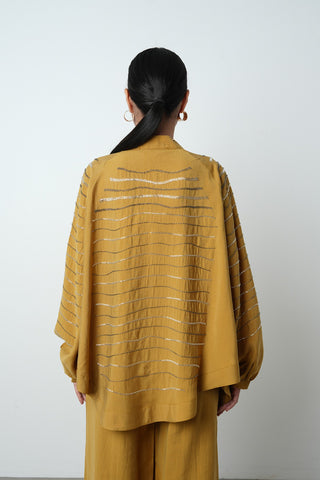 Kadın Arkası Ve Kolları Yatay Taş İşlemeli Oversize Kesim Kimono