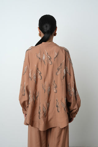 Kadın Arkası Ve Kolları Taş İşlemeli Oversize Kimono