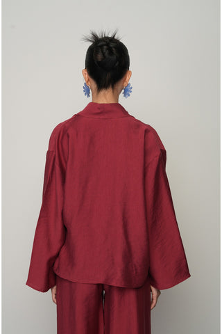 Kadın Gül Detaylı Yandan Bağlamalı Düz Renk Kimono-Ceket