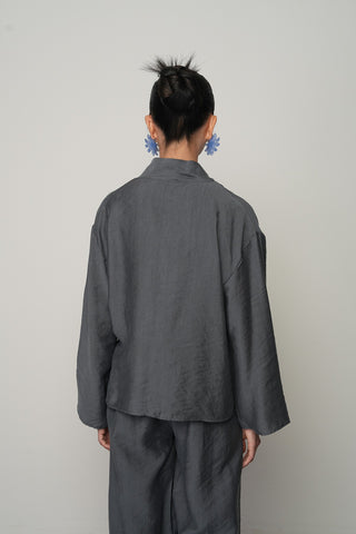 Kadın Gül Detaylı Yandan Bağlamalı Düz Renk Kimono-Ceket