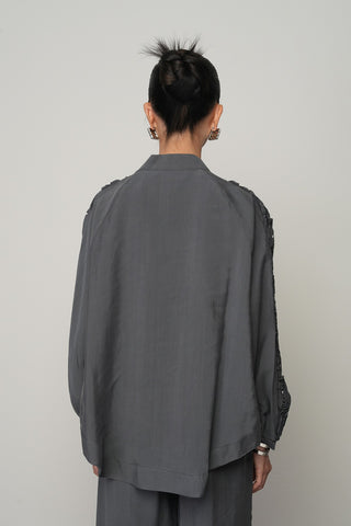 Kadın Şerit Gül ve Taş Detaylı Düz Oversize Kimono