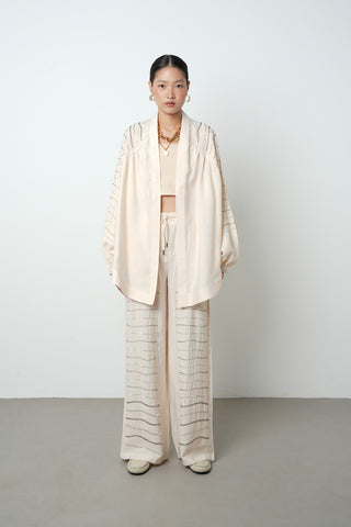 Kadın Arkası Ve Kolları Yatay Taş İşlemeli Oversize Kesim Kimono