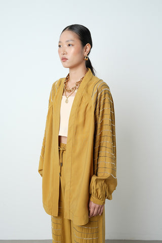 Kadın Arkası Ve Kolları Yatay Taş İşlemeli Oversize Kesim Kimono