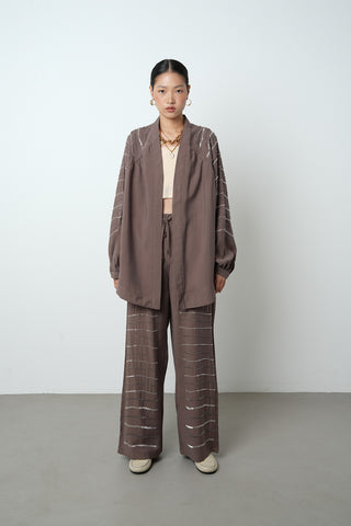 Kadın Arkası Ve Kolları Yatay Taş İşlemeli Oversize Kesim Kimono