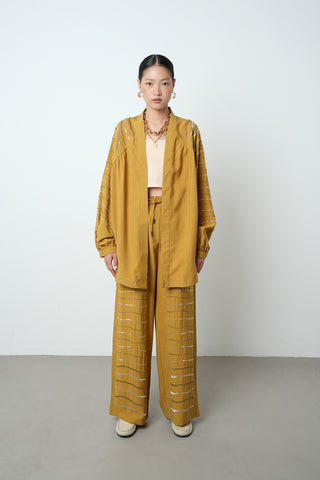 Kadın Arkası Ve Kolları Yatay Taş İşlemeli Oversize Kesim Kimono