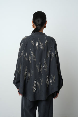 Kadın Arkası Ve Kolları Taş İşlemeli Oversize Kimono