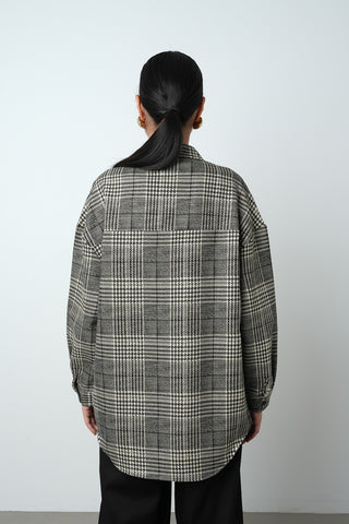 KADIN EKOSE DESENLİ ÇİFT CEPLİ GÖMLEK