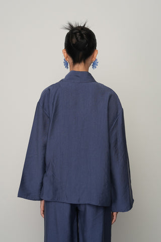 Kadın Gül Detaylı Yandan Bağlamalı Düz Renk Kimono-Ceket