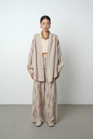 Kadın Arkası Ve Kolları Taş İşlemeli Oversize Kimono
