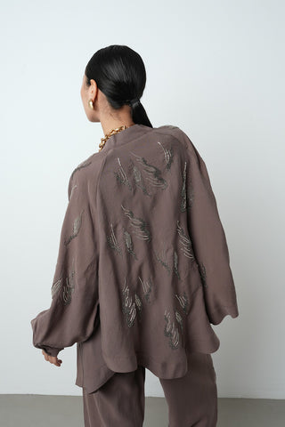 Kadın Arkası Ve Kolları Taş İşlemeli Oversize Kimono