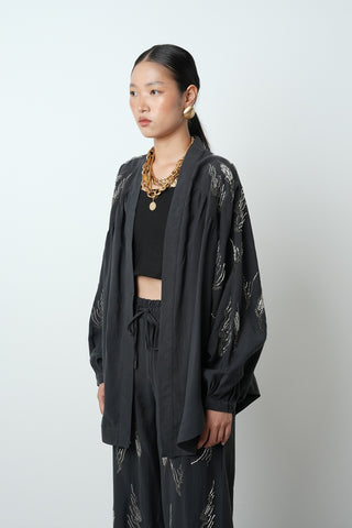 Kadın Arkası Ve Kolları Taş İşlemeli Oversize Kimono