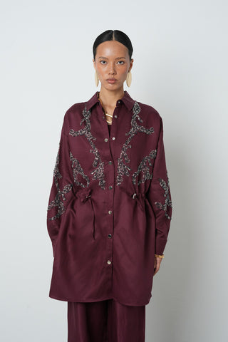 Kadın Boncuk İşlemeli Belden Büzgülü Çıtçıt Kapamalı Ceket